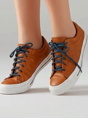 Converse leather low top burnt orange lace up shoes sz 8.5
